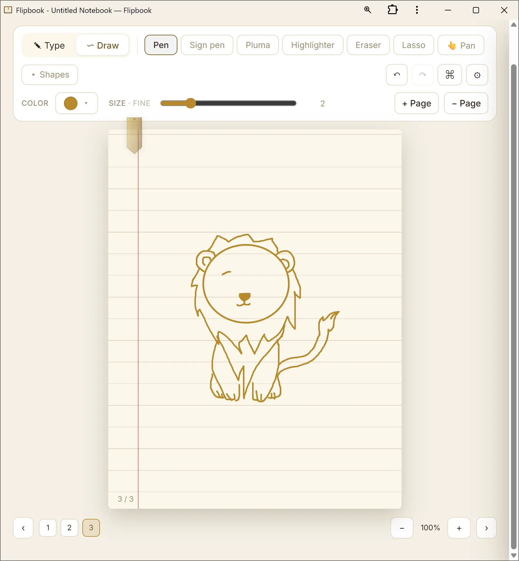 Drawing with a pen tool on a Flipbook page