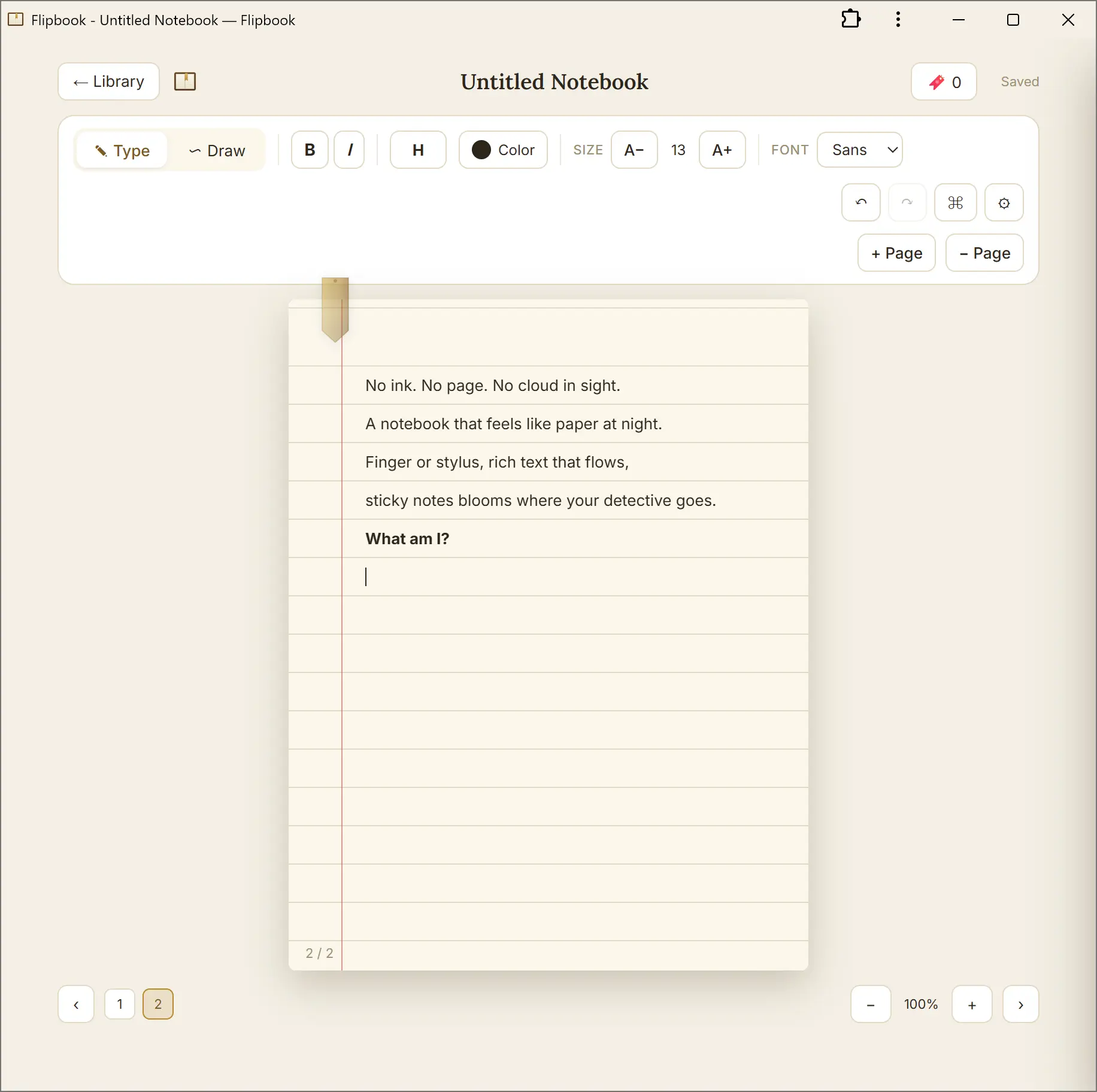 Typing rich text into a Flipbook page